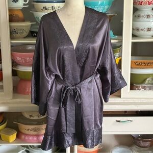 Vintage Victoria's Secret Gold Label Satin Kimono Robe in Smoky Gray